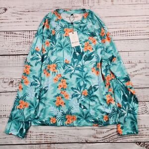 Robert Graham Tropical Forest Rashguard Men M Green Floral Swim Shirt UPF 50 NWT